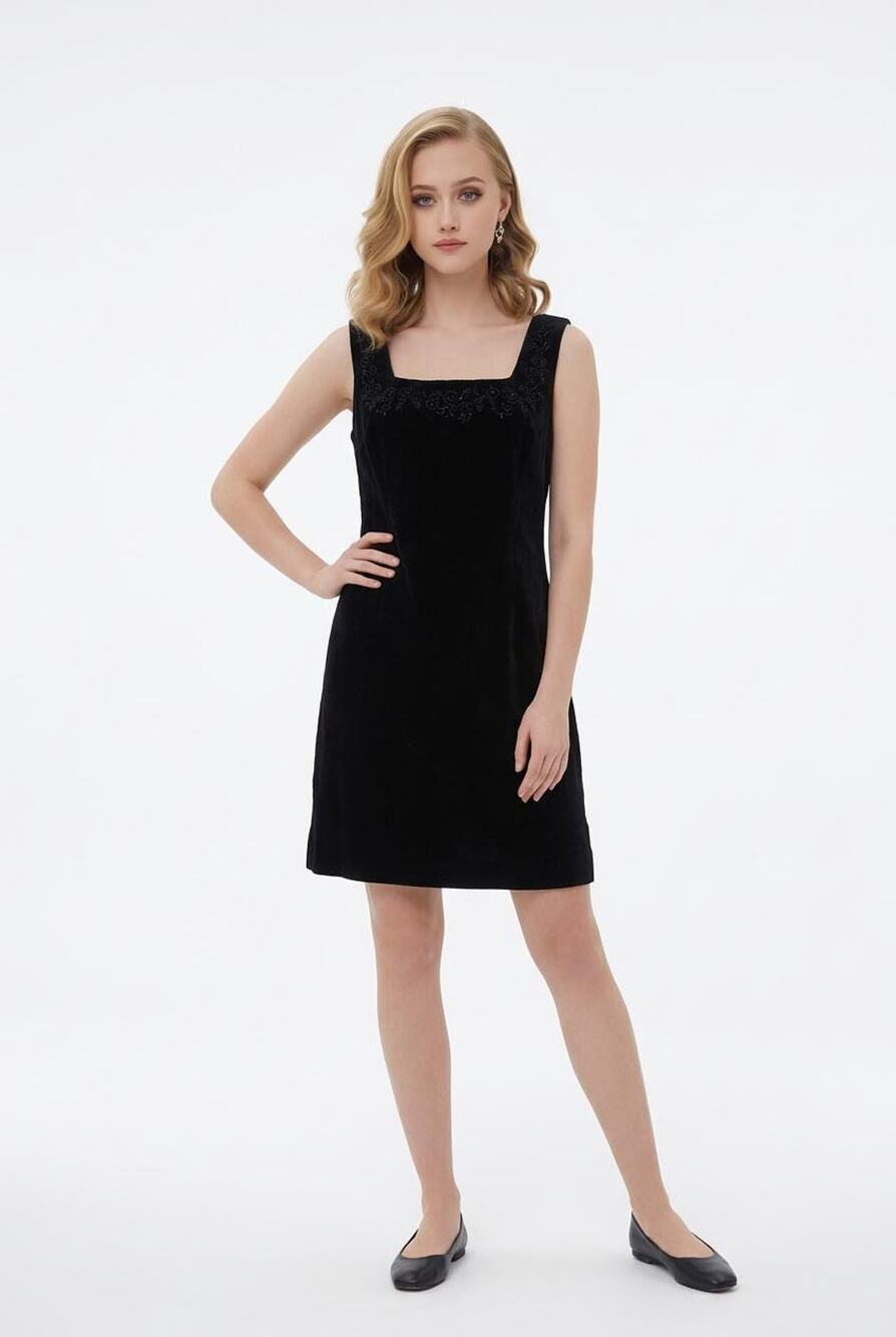 Vintage Laura Ashley Black Velvet Mystery Gown Mini Retro Y2K 90s Dress Size 10